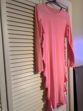 Pink Long Sleeve Ruffle Dress